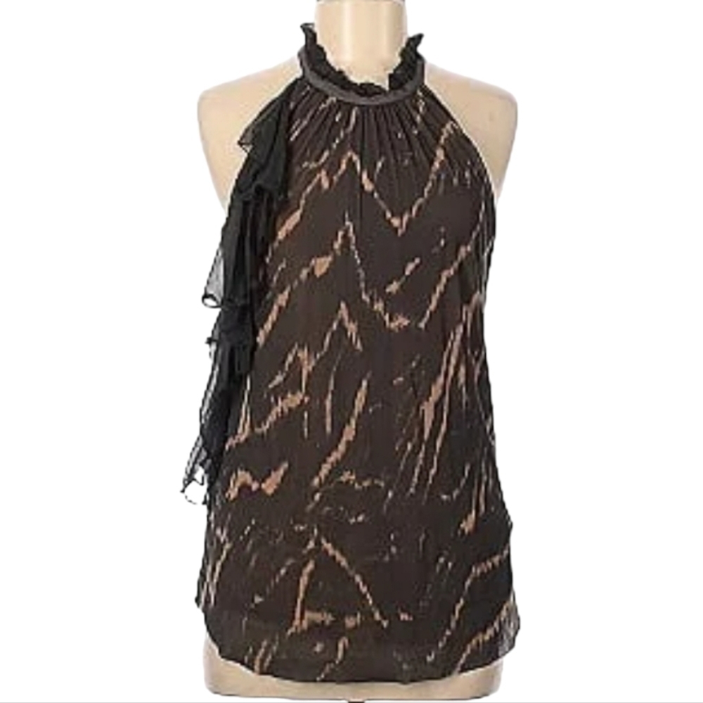 Anthropologie Weston Wear Black Printed Silk Ruffle Sleeveless Top - Size XS